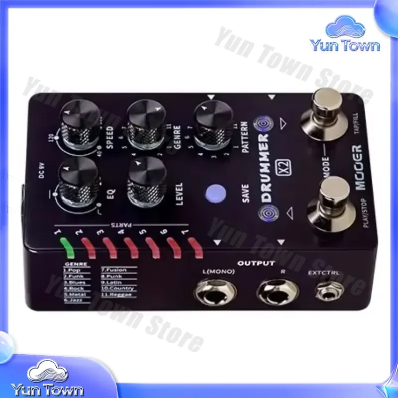 Stereo Drum Machine Effect Pedal for Mooer Drummer X2 with Fill Function Tap Tempo EQ Knob Guitar Effects Pedal for Musicians