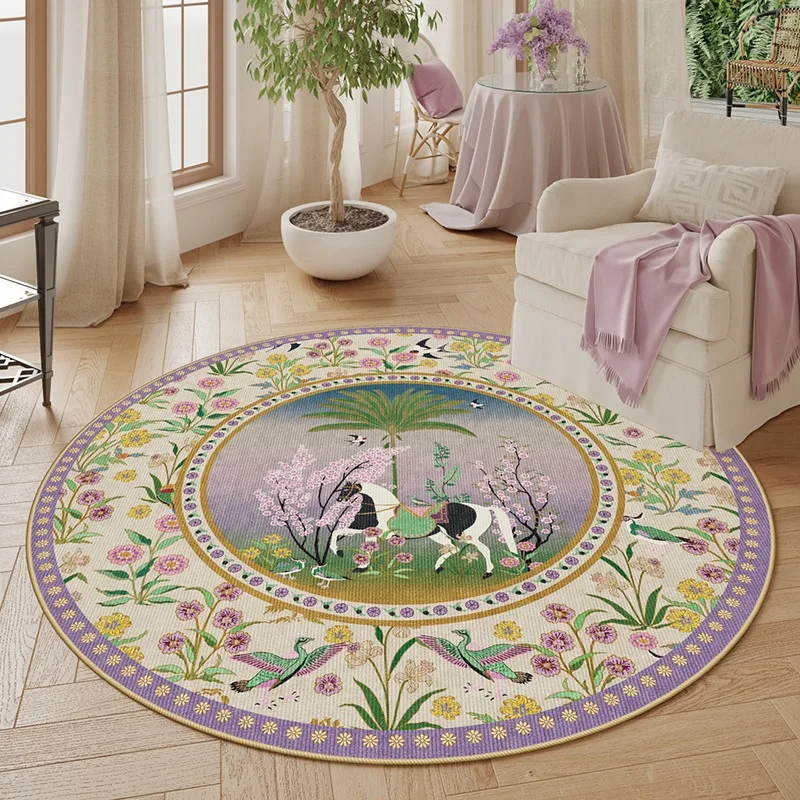 

Round Living Room Carpets Palace Style Luxury Girls Bedroom Rug Home Decoration Advanced Velvet Coffee Table Floor Mat Ковер 양탄자