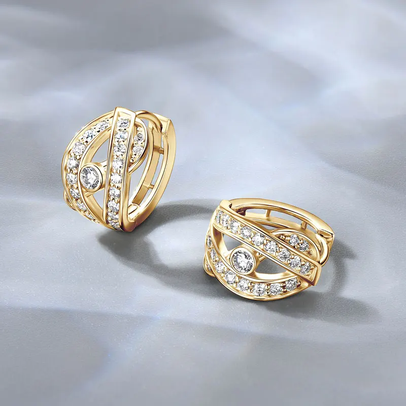 

RAPRGOLD Solid 10K Yellow Gold Cross Hoop Earrings for Women GRA Certified Round Moissanite Earring Fine Jewelry Gifts Pendiente