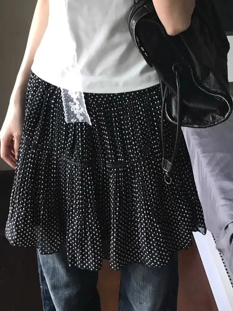 

Pleated Y2k Skirt Women's Clothing Chic Summer Jupe 2025 Faldas Mujer De Moda High Waist A-line Sweet Saia Polka Dot Mini Skirts