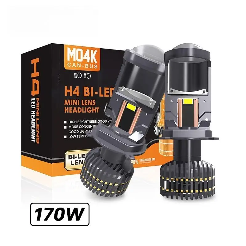 

Dual Copper Tube Bi LED Projector Headlight with Halo High Brightness Matrix Lens All in One High Low Beam H4 Plug