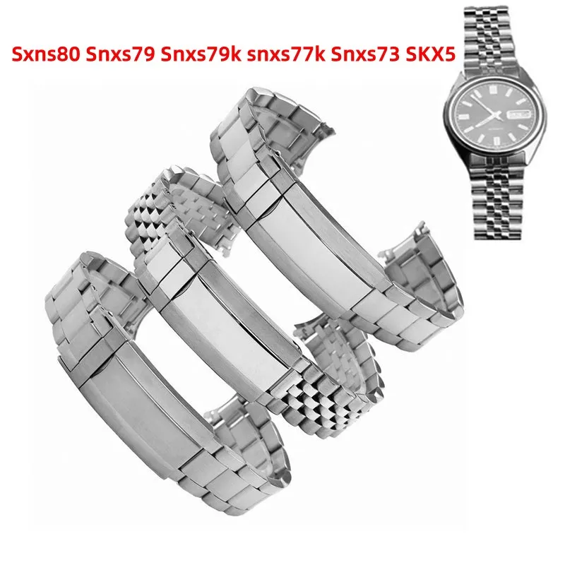 Jubilee Silver Screw 19mm Stainless Steel Oyster Curved End Watch Straps Bands for Sxns80 Snxs79 Snxs79k snxs77k Snxs73 SKX5