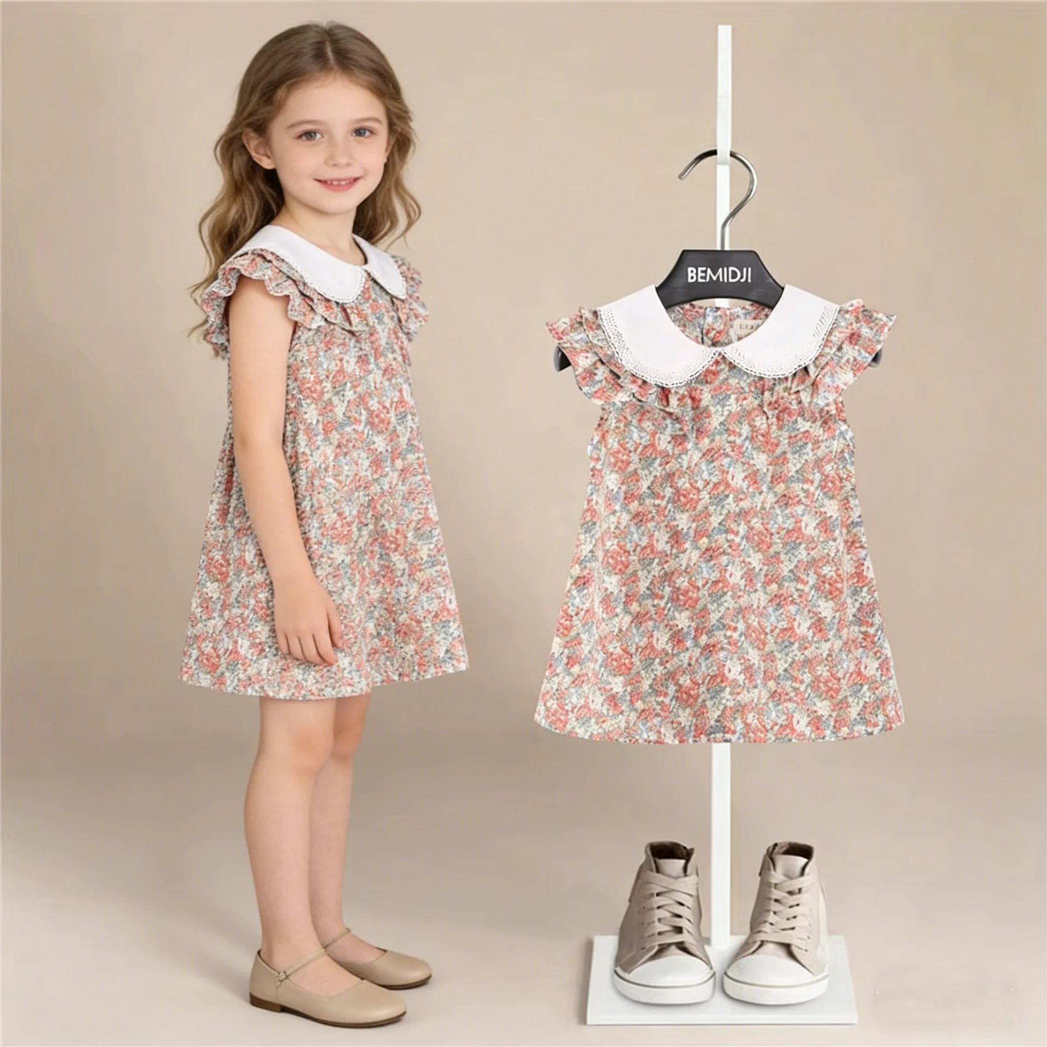 

2026 Girls Baby Summer Floral Dress Sweet Princess Girl Kids Embroidery Collar Cotton Birthday Dresses Children Clothes
