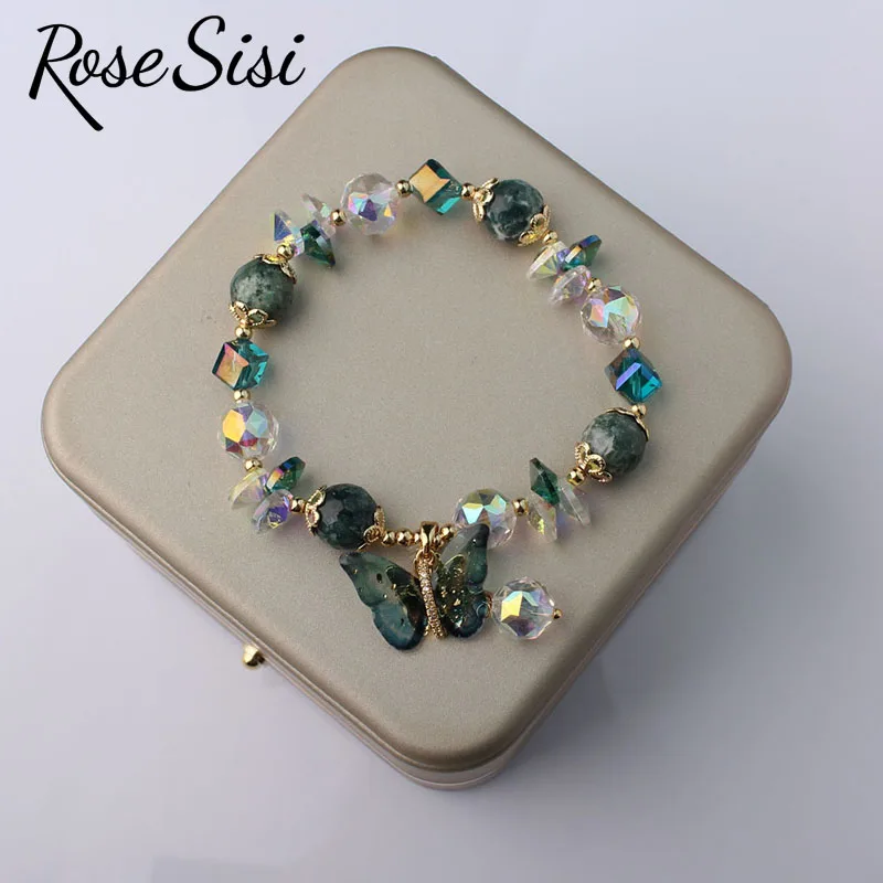 Rose sisi Korean version of fresh ocean wind blue crystal bracelet for women faceted beads dolphin heart-shaped pendant jewelry