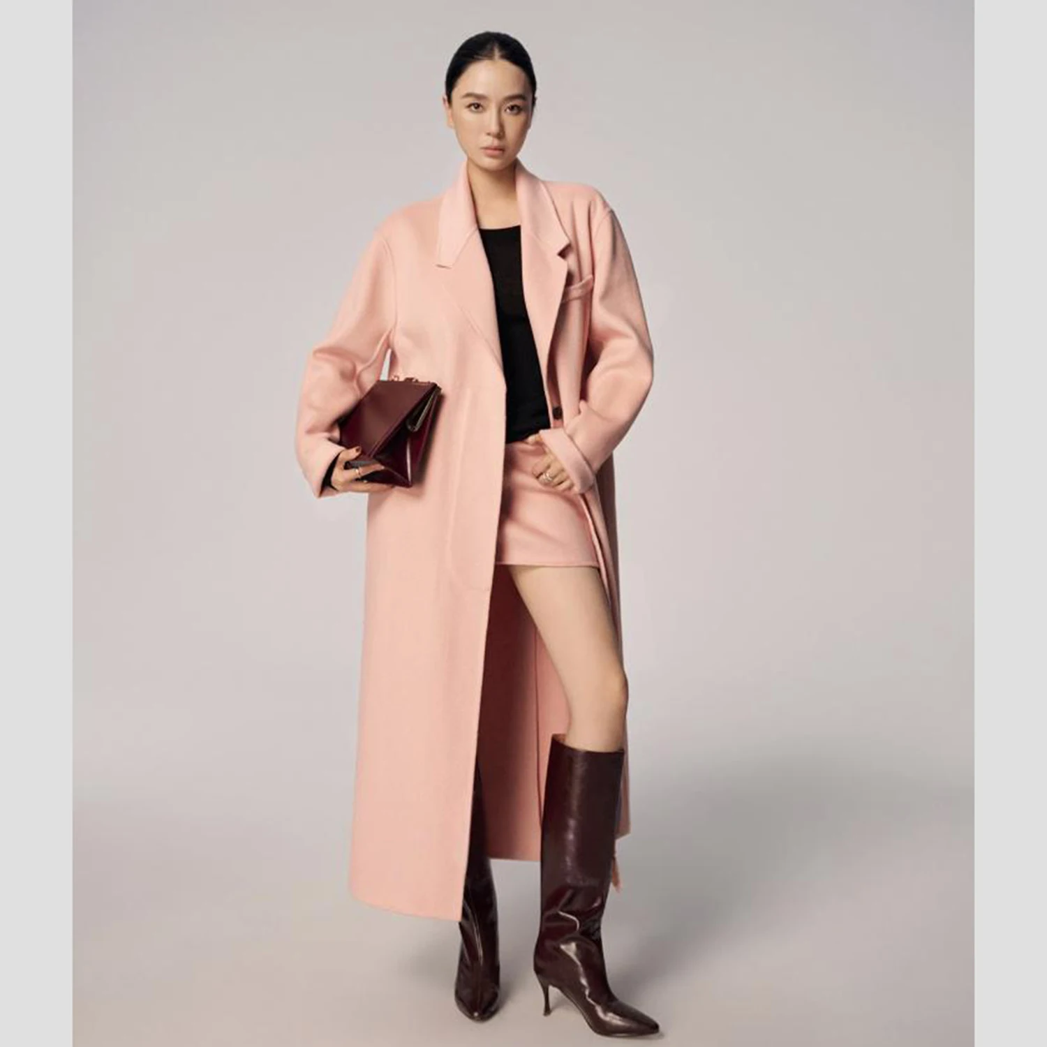 Allingentle Green Woolen Women Long Blazer Elegant Long Jacket Business Party  Office Work Outfits with Belt Customize