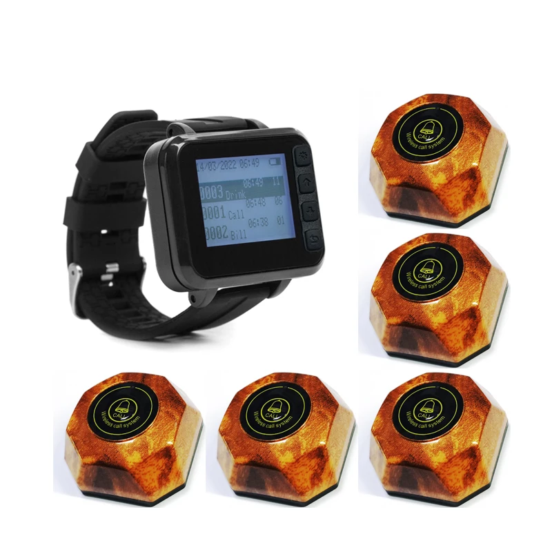 Wireless Waiter Calling System 1 Watch And 5 Buttons Sets Caregiver Waiter Pagering System