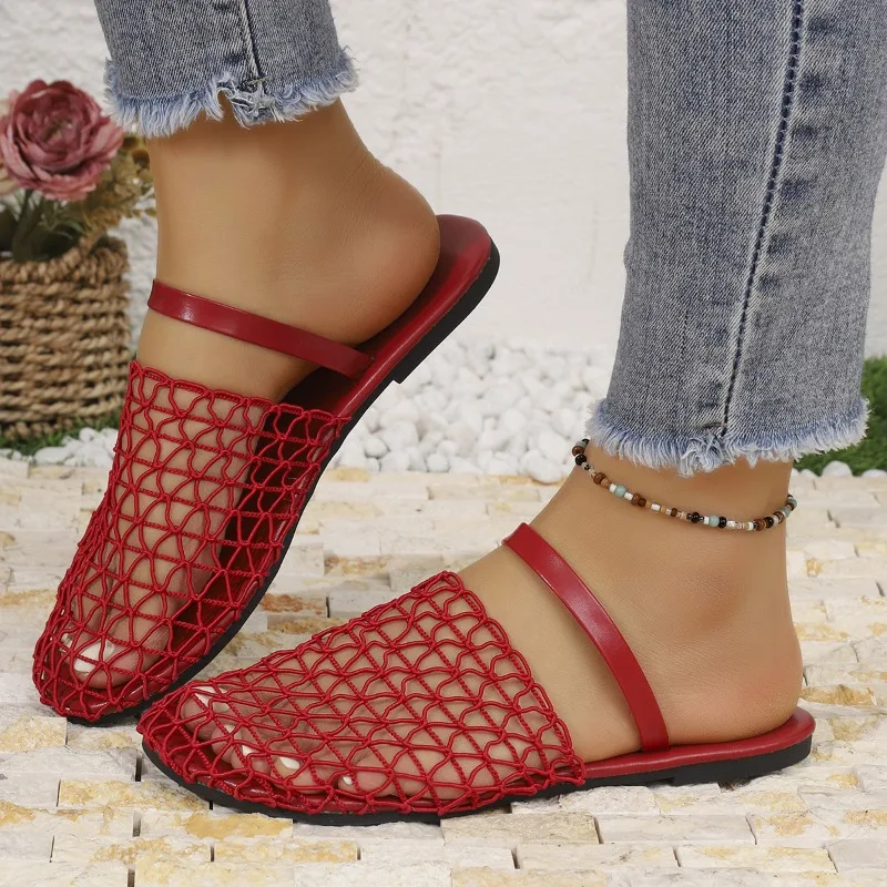 Stylish New Women's Roman Mesh Sandals Comfortable Shallow-cut Flat Beach Slippers High-quality Women's Retro Plus Size Shoes
