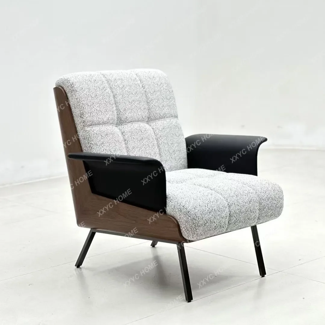 JSingle sofa chair light luxury cotton and linen solid wood back plate high-end villa commercial reception leisure simple