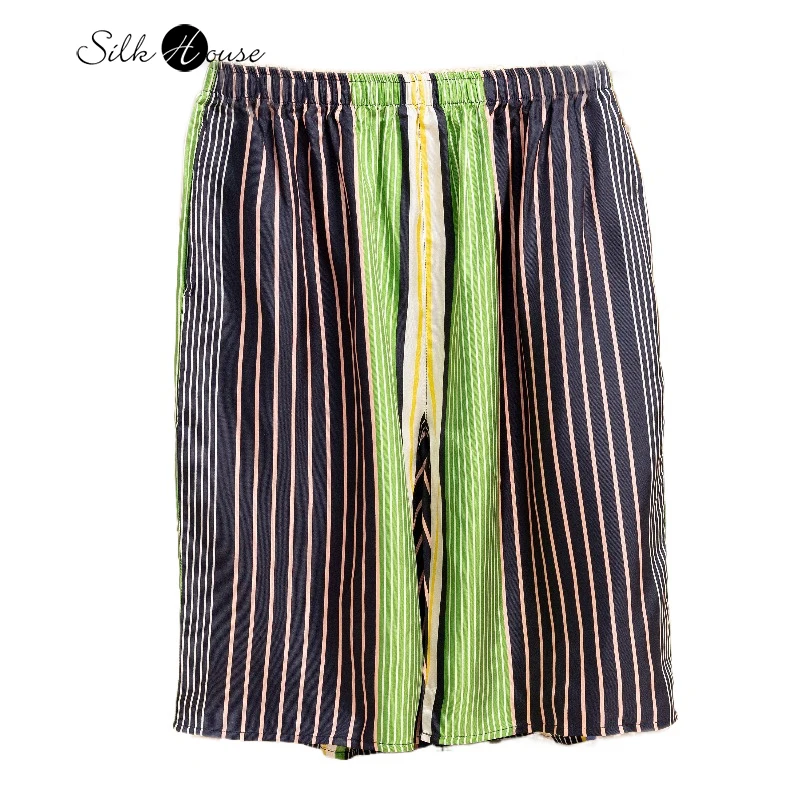 

2026Summer New Plus Size 100%Natural Mulberry Silk Twill Elastic Waist Pocket Design Cool Home Shorts Casual Printed Beach Pants