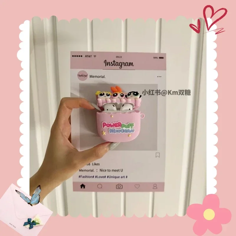 De Powerpuff Girls roze geschikt voor Apple AirPods12 pro tweede generatie hoofdtelefoon beschermhoes siliconen vakantiecadeau