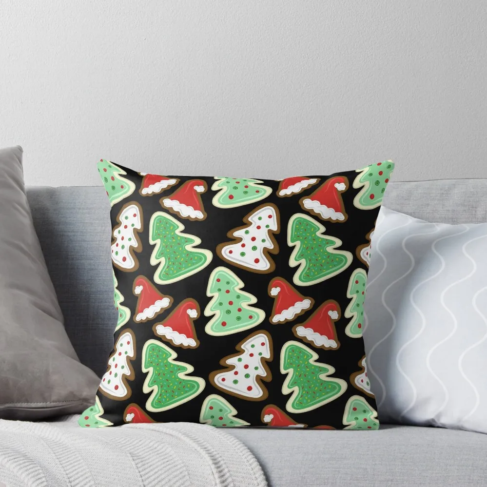 

Red and Green Frosted Christmas Cookies with Santa Claus Hats and Christmas Trees, made by EndlessEmporium Throw Pillow