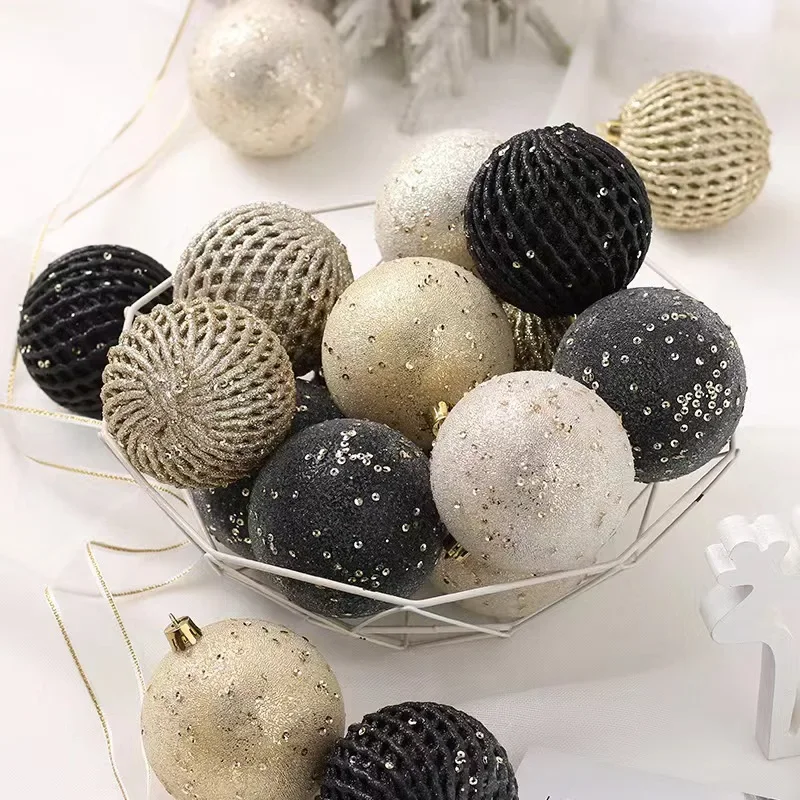 8CM Colorful Christmas Balls 12PCS Big ball Grid stripes Shatterproof Plastic Christmas tree decoration for Xmas Tree Decor