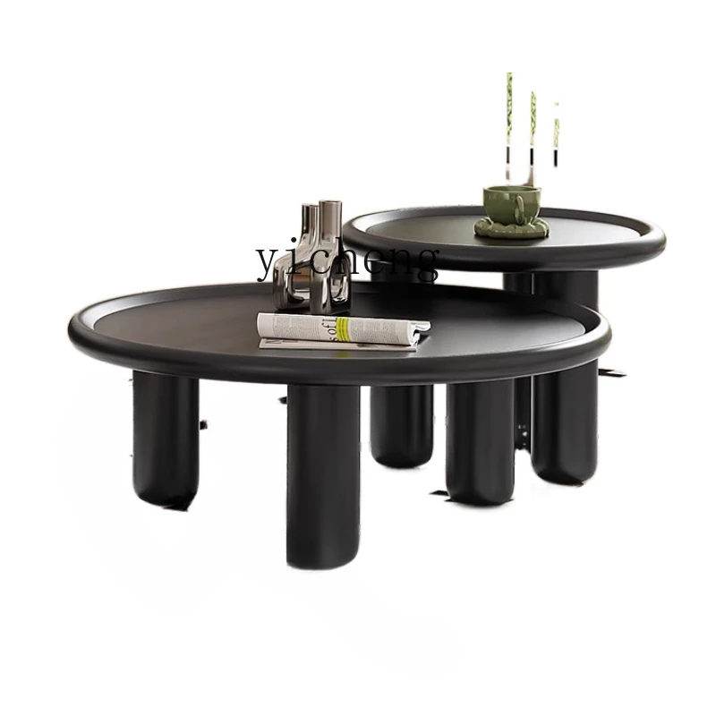 

ZC Modern French round Tea Table TV Cabinet Set Living Room Cream Black Paint Tea Table Combination