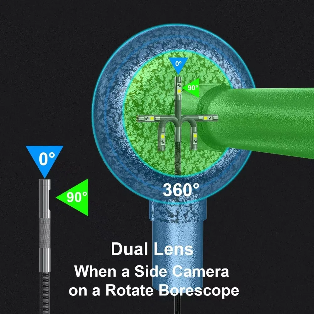 فحص وتحليل/Borescope مفصلية مزدوجة العدسة، منظار المحرك مع كاميرا ثعبان مفصلية ثنائية الاتجاه مقاس 0.33 بوصة، مزدوجة 5 بوصة