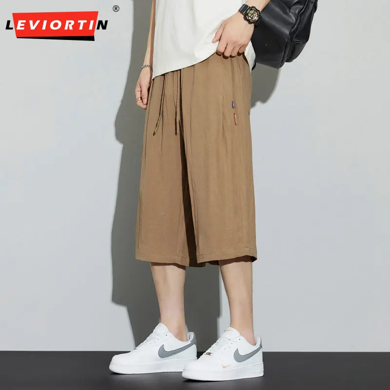 

Мужские повседневные льняные шорты из тенселя, летние легкие дышащие свободные прямые короткие брюки