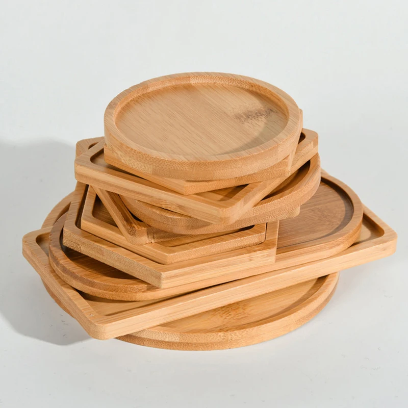 1pc Multi Bamboo Tray Wood Saucer Flower Pot Tray Cup Pad Coaster Plate Kitchen Decorative Plate Creative Coaster Coffee Cup Mat