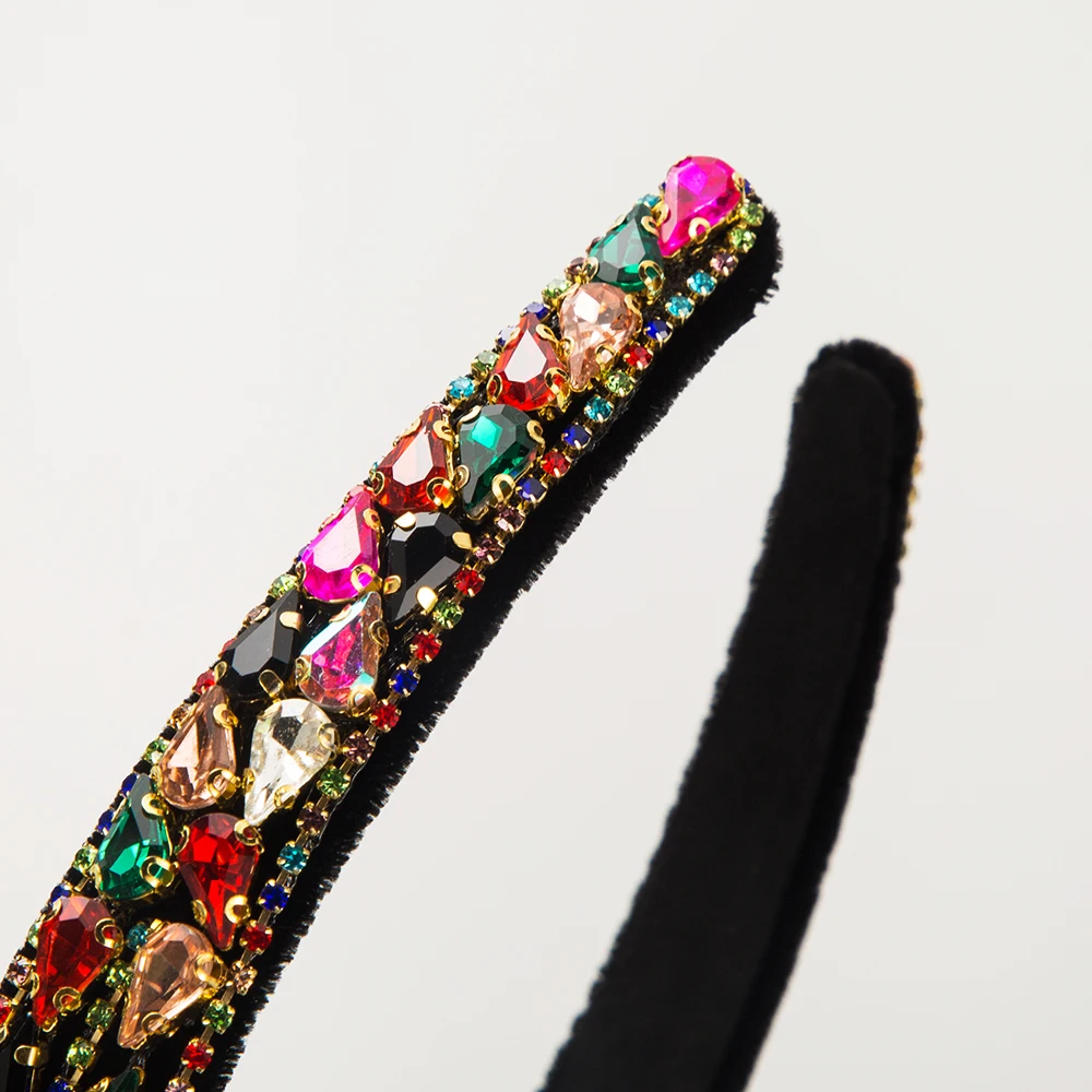 New Water Droplet Glass Drill Full Drill Bit Hoop Vintage Fashion Versatile Velvet Fabric High Quality and Elegant Headband