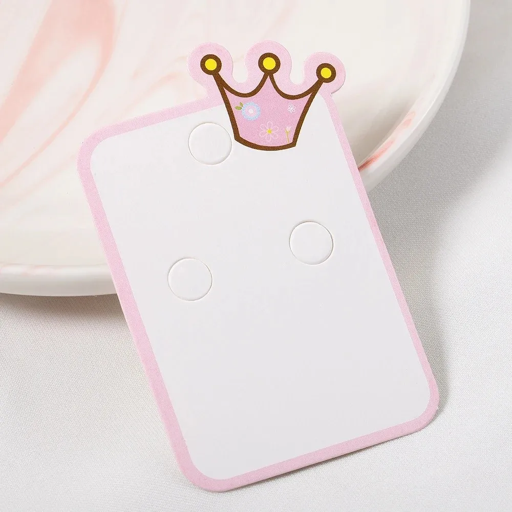 100Pcs Creative Cute Crown Bow Packing Paper Cards DIY Pink Price Tags Hair Accessories Holder Hair Clip Jewelry Display Tags