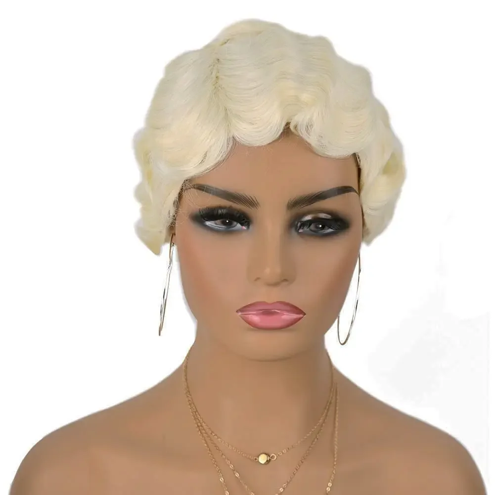 Synthetische Finger Wave Perücke leimlos tragen und gehen Perücke kurze lockige Perücken für Frauen Nuna Perücke Cosplay Halloween Party täglichen Gebrauch