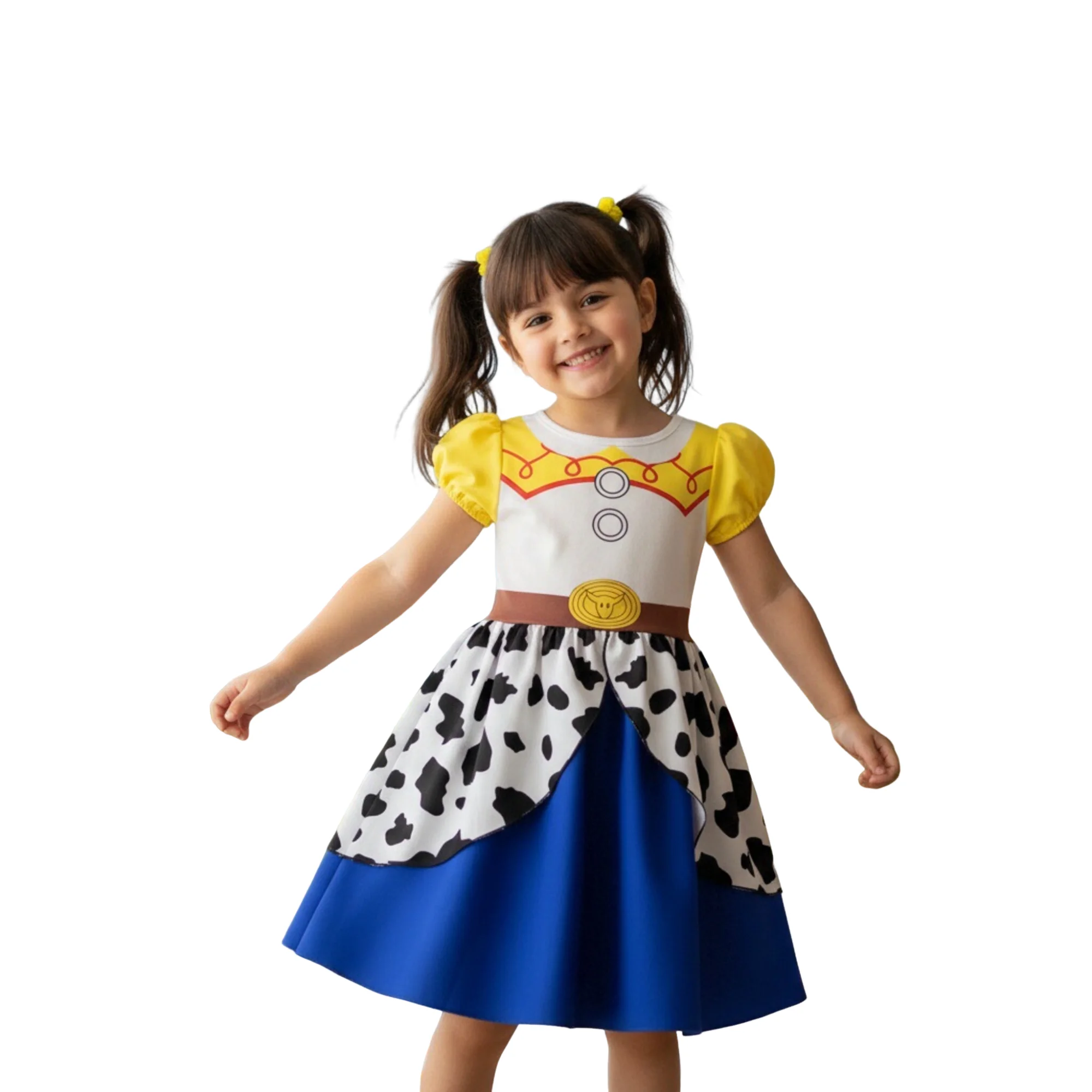 Kids Western Cowgirl Costume Girls Cartoon Print Short Sleeve Dress Halloween Cosplay Birthday Party Dress Outfit view 5