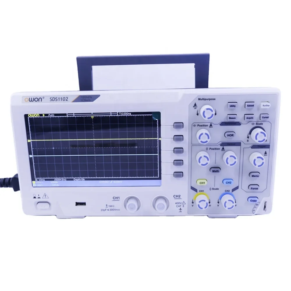 Owon SDS1102 Digital Oscilloscope 5mV/Div 2 Channel 100MhZ Bandwidth 1GS/s Sampling Rate 7-inch TFT Storage Desktop Oscilloscope