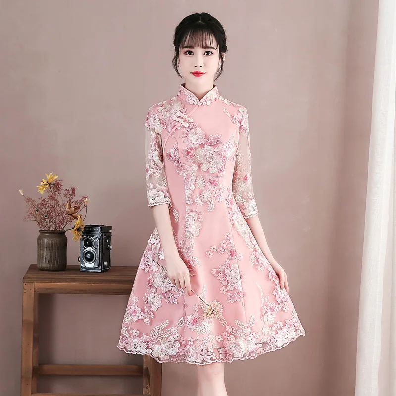 Vintage Chinese Style Wedding Dress Retro Toast Clothing Mini Gown Marriage Cheongsam Qipao Party Evening Dress Vestidos Clothes