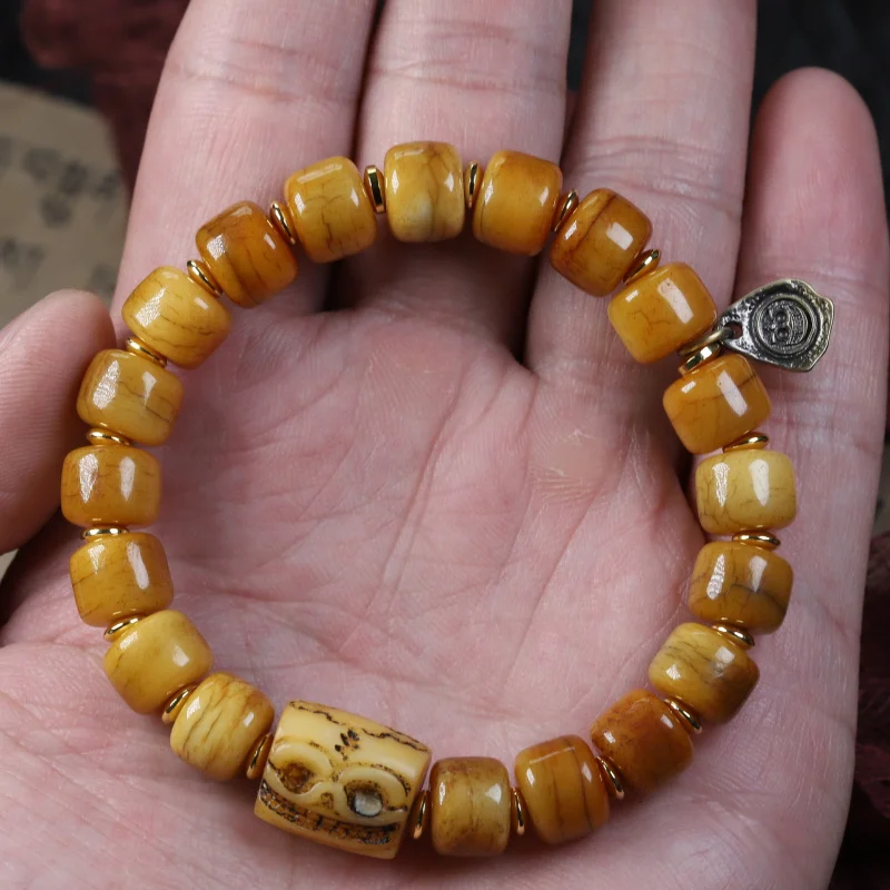 Tibet Natural Ox Bracelet Distressed Yak Buddha Beads Wrapped Bone String Live Supply