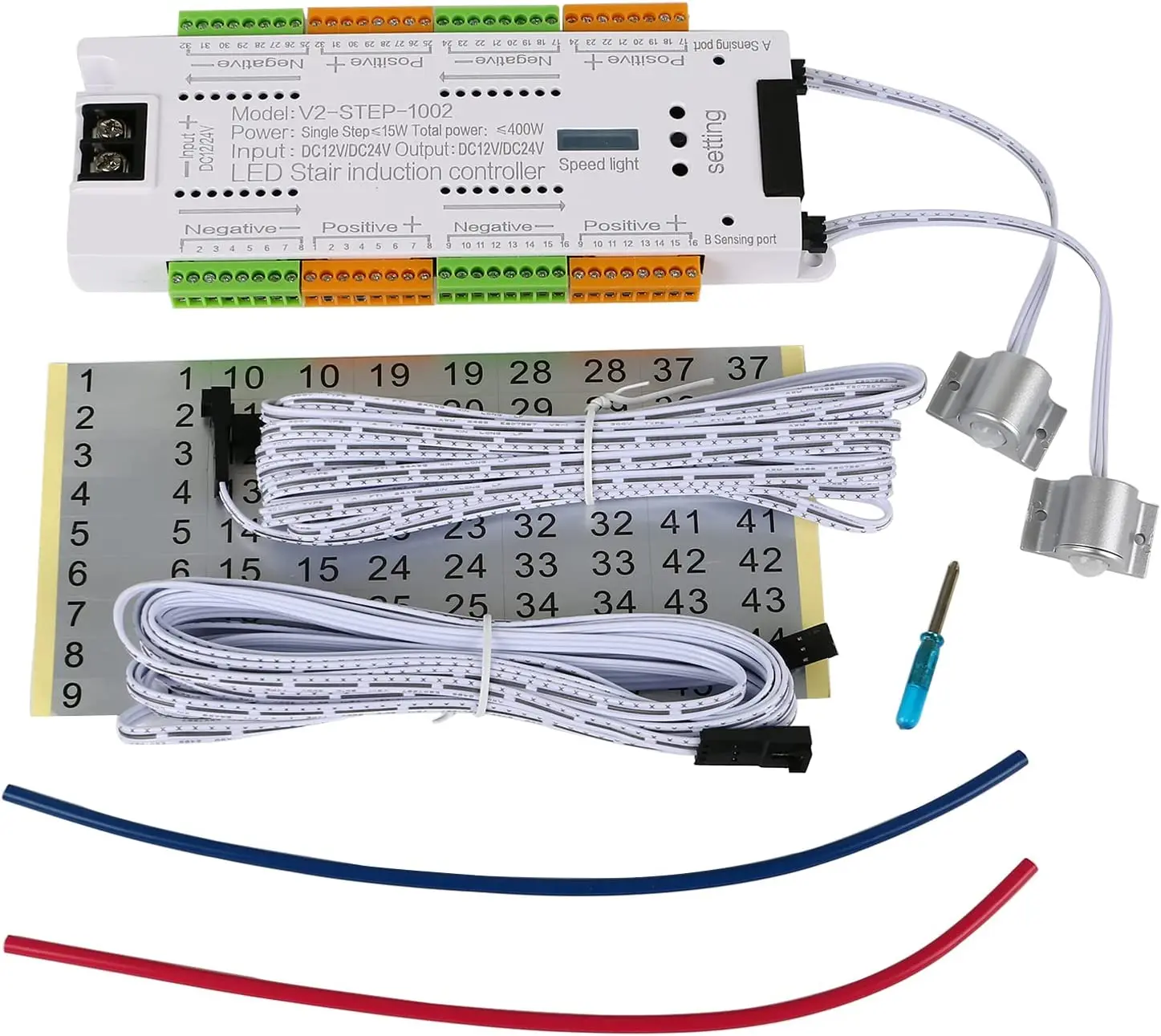 Automatic 32 Step Strip Smart Stair Lighting Controller 12V 24V Motion Sensor PIR  Light Staircase LED Controller System