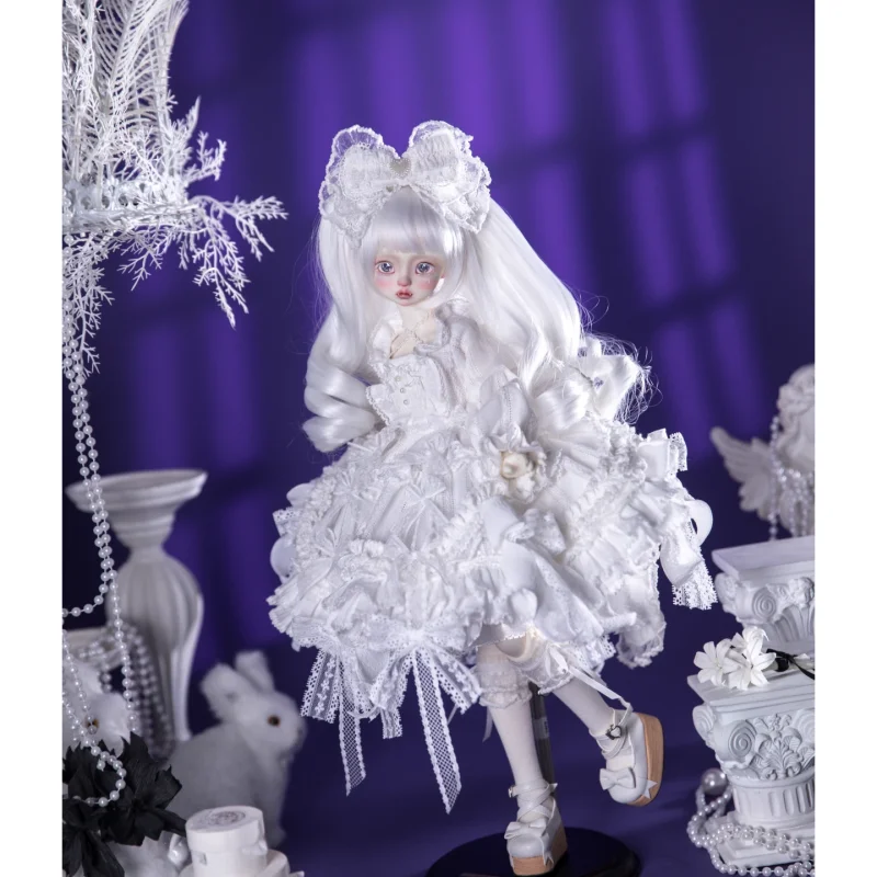 BJD Doll Clothes White Lolita Dress For 1/4 Doll Accessories Dress Up Doll Gift Diy Lolita Clothes (No Doll)