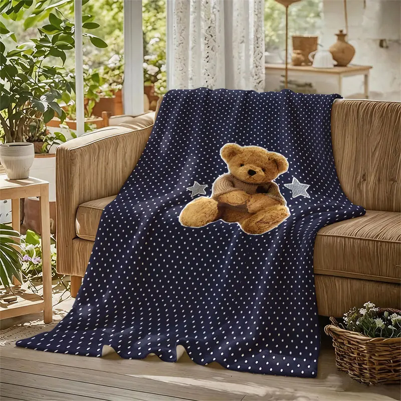 Teddy Bear Sweater Dots Flannel Blanket Perfect for Sofa Office Bed Travel Sleep Read Relax Camping Four Season Use