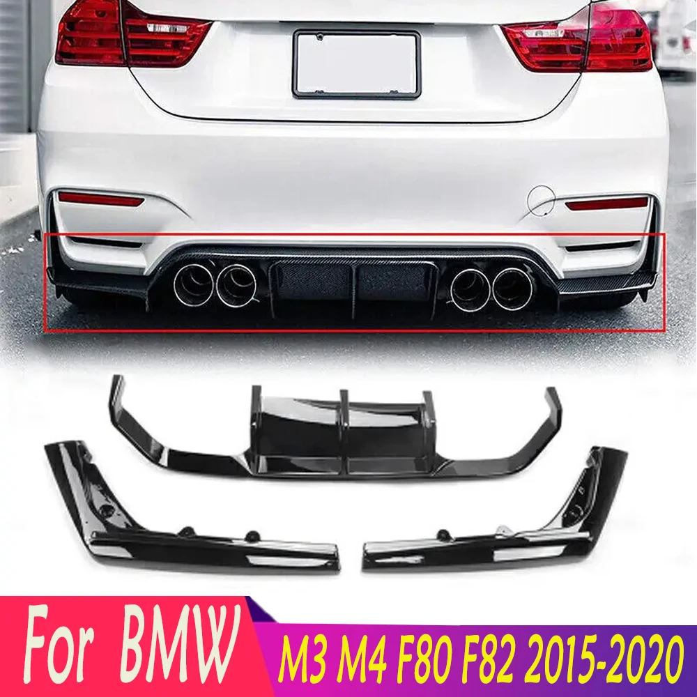 

For BMW 2015-2020 M3 M4 F80 F82 Carbon Look Glossy Black Car Rear Bumper Lip Diffuser Spoiler Splitter Protector Guard Body Kit