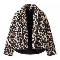 Leopard Short Padding Luxury Jacket Winter Woman Clothing Y2K Korean Fashion Style Vintage Outerwears Top Coat Elegant Parkas