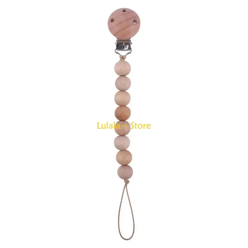 

Y4QA Newborn Pacifier Clip Chain Beech Wooden Beads DIY Dummy Nipple Soother Holder Baby Teething Chewing Chain