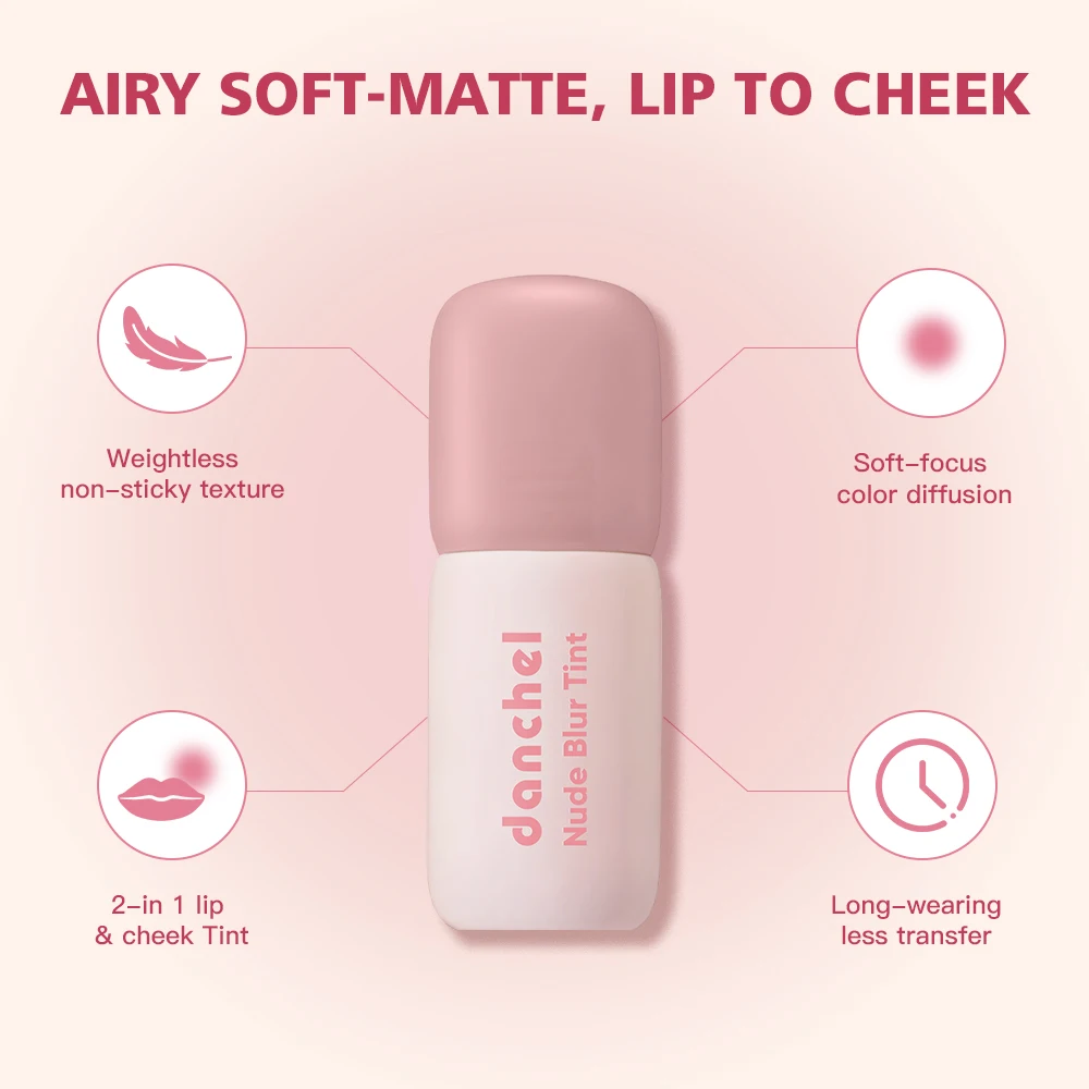 2 in 1 Lip & Cheek Tint Airy Matte Texture Smudge‑proof Visibly Smooths Lip Lines Easy Blendability 10 Colors Nude Blur Lip Tint