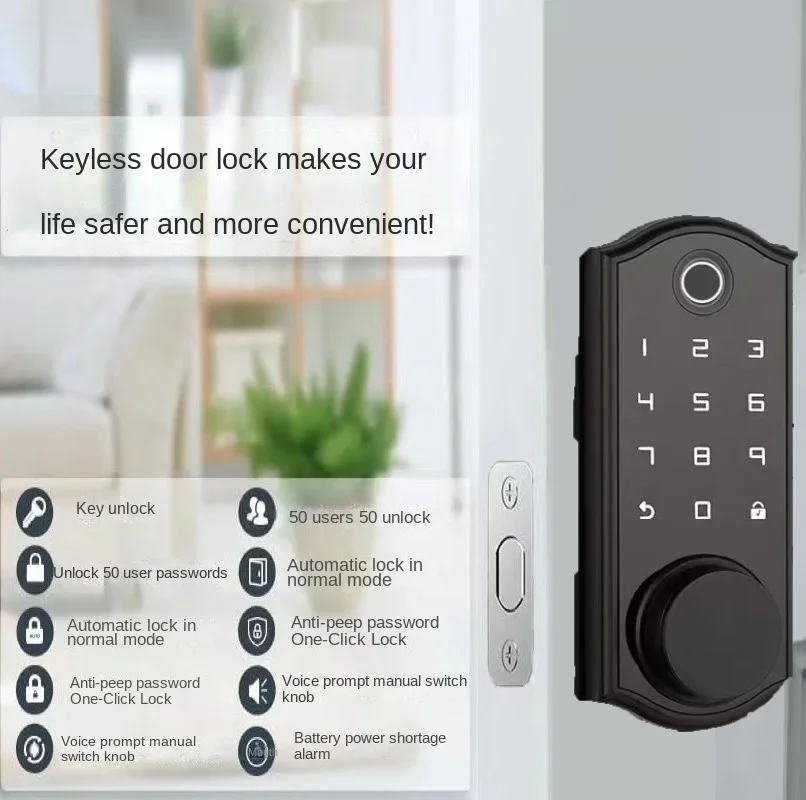 WiFi wooden door electronic lock, physical button password, blank lock, home office fingerprint, Bluetooth lock