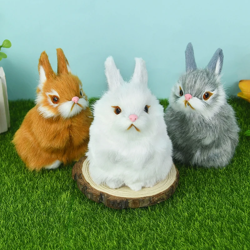 1pc Vivid Realistic Rabbit Model Plush Rabbits Fur Lifelike Animal Easter Simulation Rabbit Model Birthday Gift Furry Rabbit Toy