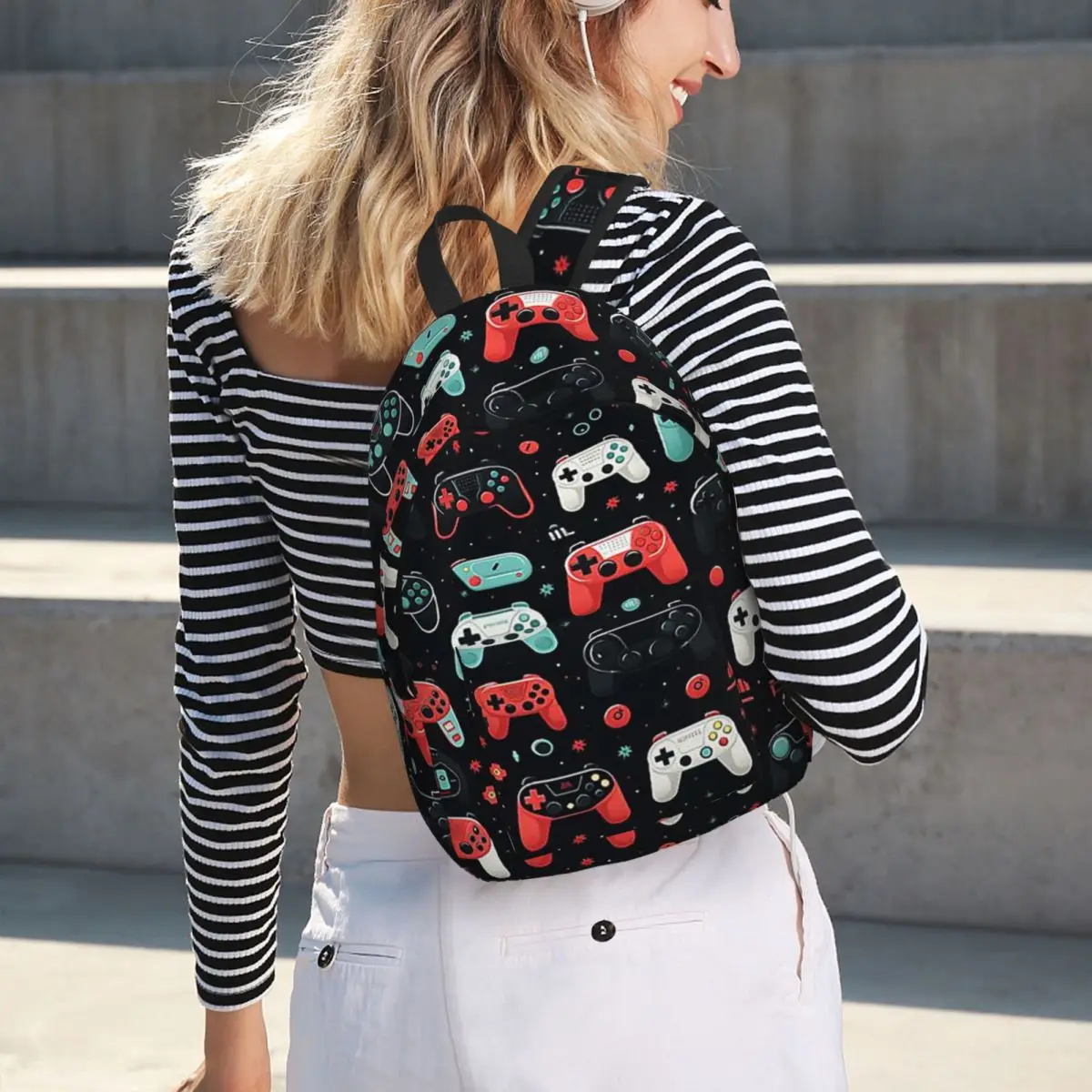 Gaming Pattern - Game Controllers Backpack Hot Sale Daypack Large Capacity BookBag School Bag Shoulder Bags for Men Women