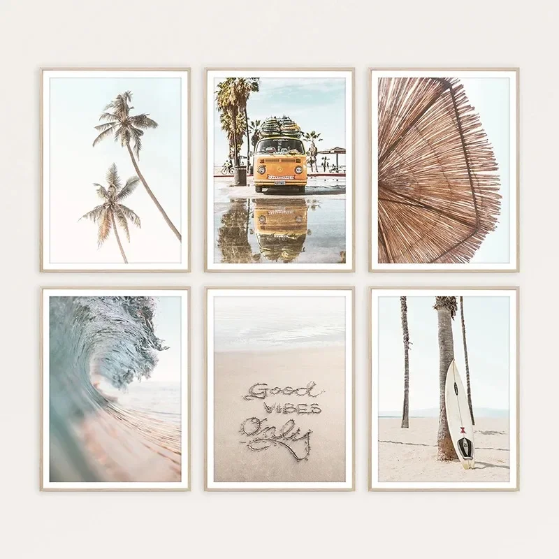 2026 Beach Boho and Coastal Art Neutral Surf Poster Prints Canvas Painting Wall Art Pictures Nordic Modern Ocean Living Home De