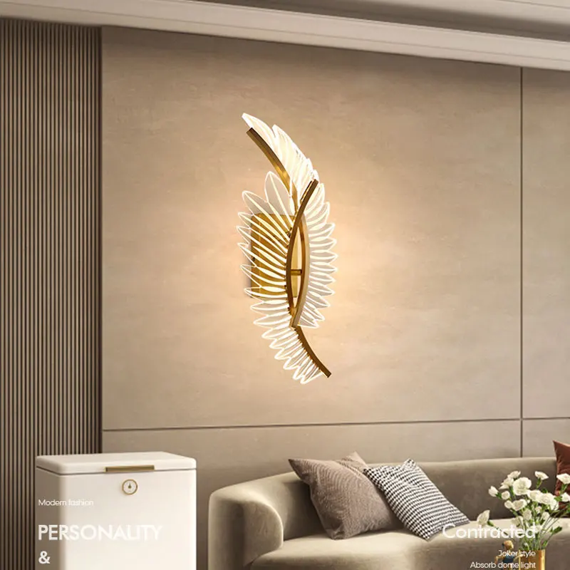 Nordic modern art bedside feather wall lamp light luxury living room aisle model room background wall decoration wall lamp lamp