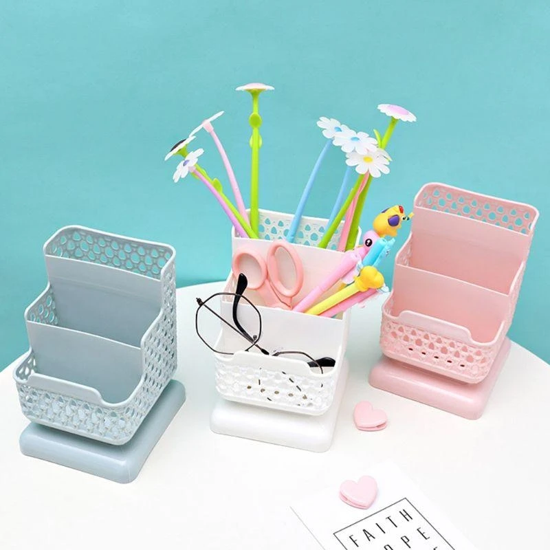 U75B for Creative Rattan Plastic Pen Holder Multifunctional Hollow Desktop Office Stationery Bucket Pencil Container for Case