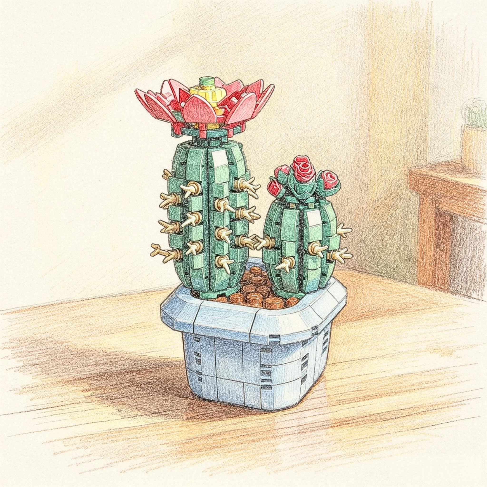 

The new MOC brick building block flower and plant series computer desktop decoration flowering cactus educational holiday gifts
