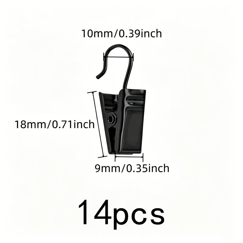 14 pcs Open Curtain Hooks Silver Open-End Design, designed for Small Item Hanging, Strong Secure Grip