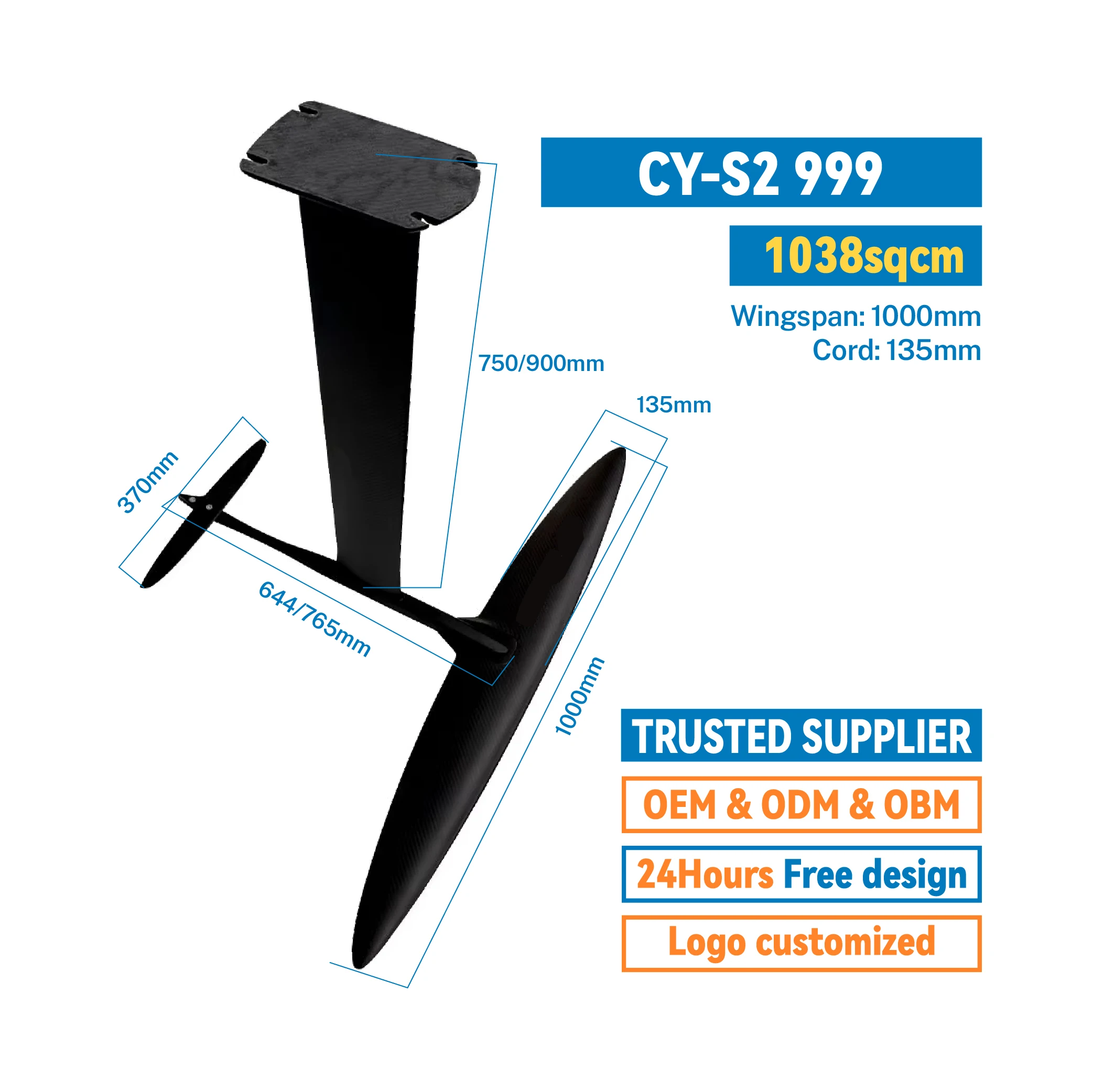 Custom Full Carbon Fiber Hydrofoil Foil Surfboard Surfing Windsurfing Mast Hydrofoil Sport Water Wing Hydrofoil Foil Board