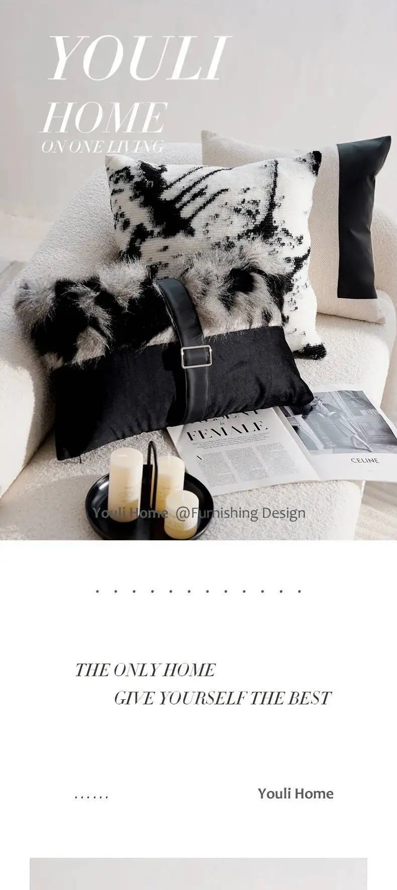 Elegante schwarz-weiße moderne Kissenhülle aus Chenille, weiches abstraktes Muster, Fell-Dekokissenbezüge für Sofa- und Bettdekoration – Detail 1