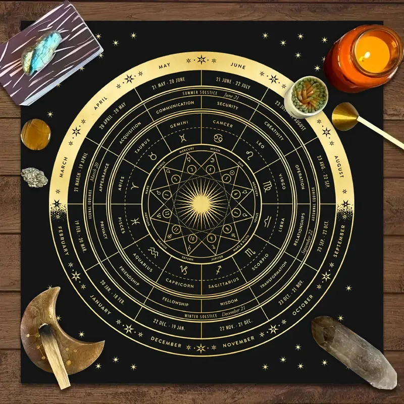 Tarot Tablecloth Board Game Decorative Cloth, Mandala Moon Phase Flower Butterfly Tablecloth Altar Cloth