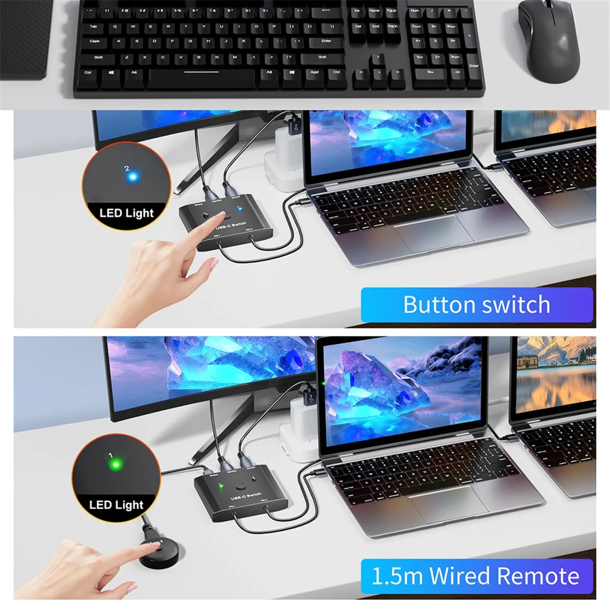 ABJZ جديد 8K USB C KVM التبديل USB3.1 Type-C الفاصل كابل للفيديو 8K @ 30 هرتز 4K @ 120 هرتز PD 100 واط 10Gbps نقل البيانات