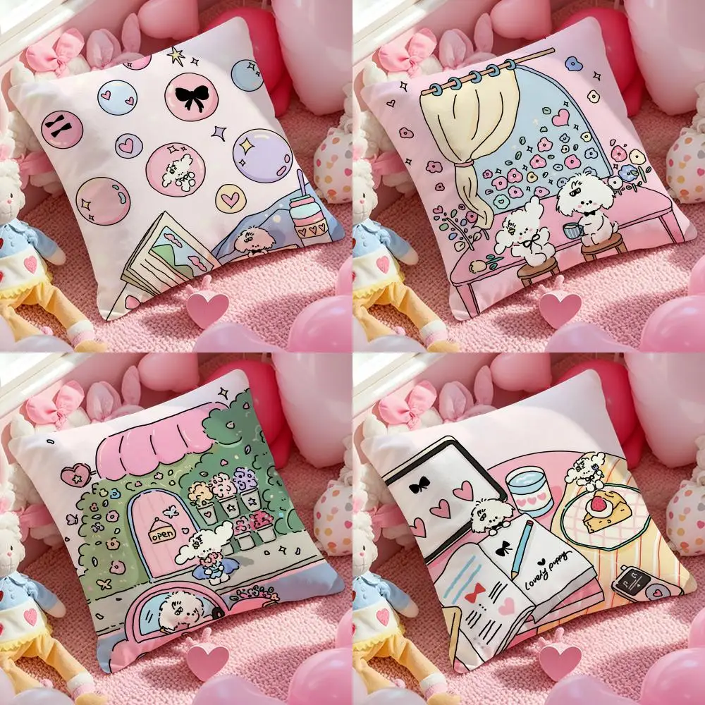 The Curly-haired Puppy Cushion Cover Anti-dustmite Pillowcase Invisible Zipper Silky Short Plush Sofa Cushion Cover