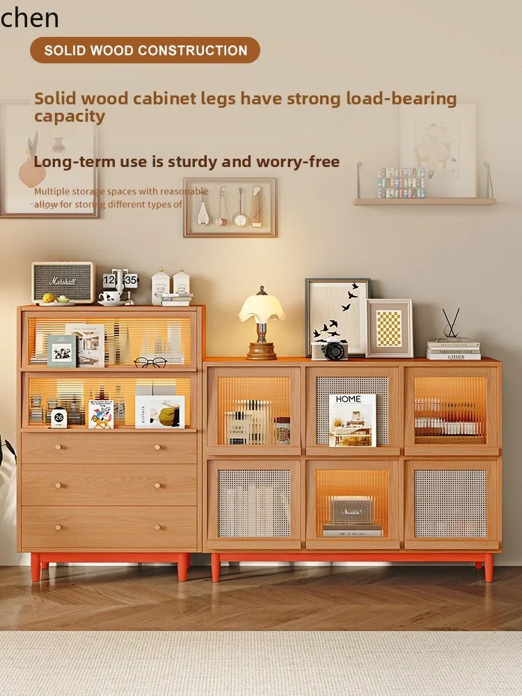 

LXC Solid Wood Sideboard Cabinet Wall-Mounted Integrated Storage Five-Drawer Combination Bedroom Living Room Tea Storage Cabinet