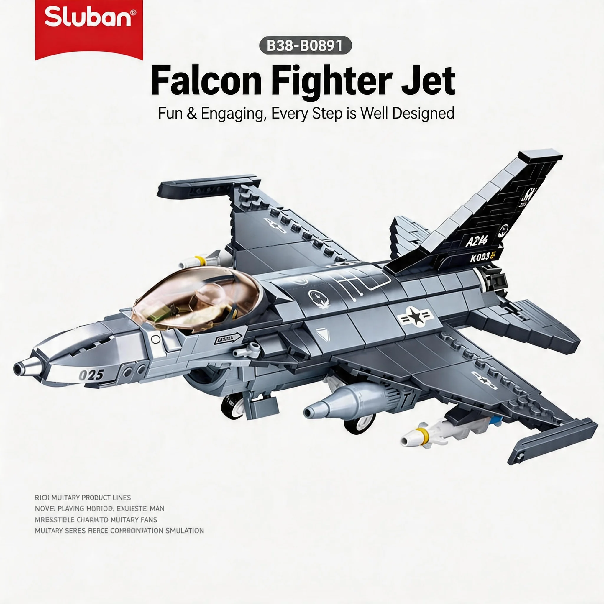 

Sluban 521Pcs F-16 Fighting Falcon Fighter Jet Military Aircraft Building Blocks Model Bricks Toy Kids Adult Collection Gift