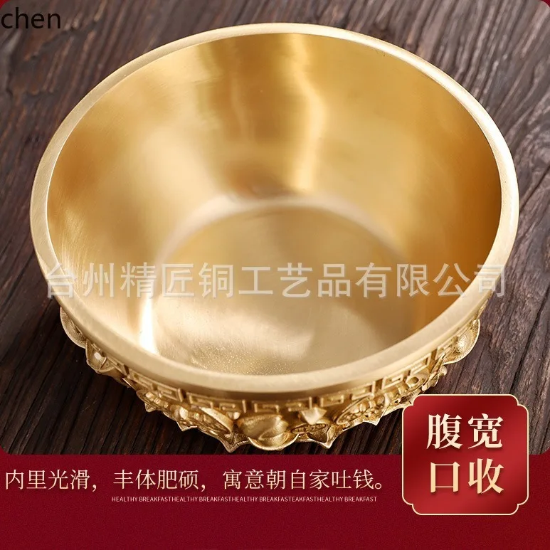 HT Treasure Basin Ornament for Home Living Room Decoration, Wealth-Gathering Money Jar, Chinese Style Copper Craft